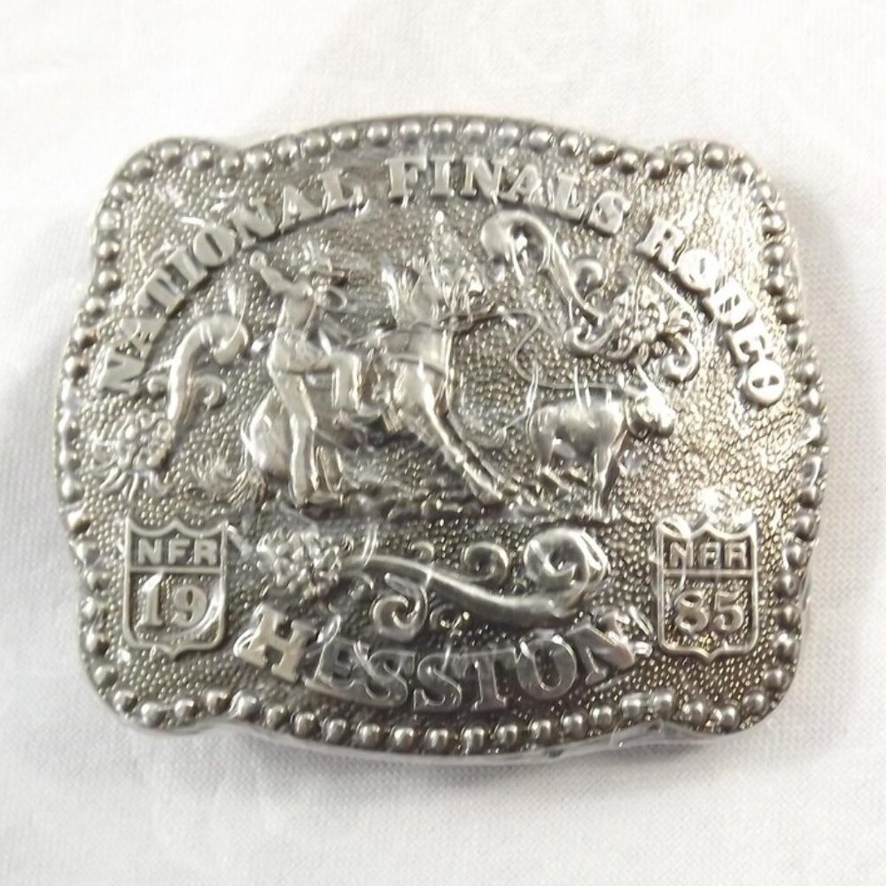 NOS 1985 Hesston National Finals Rodeo Miniature Cowboy Belt Buckle